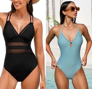 NWT Cupshe Emerge Braided Halter Cutout One Piece Swimsuit Beach BUNDLE Size M